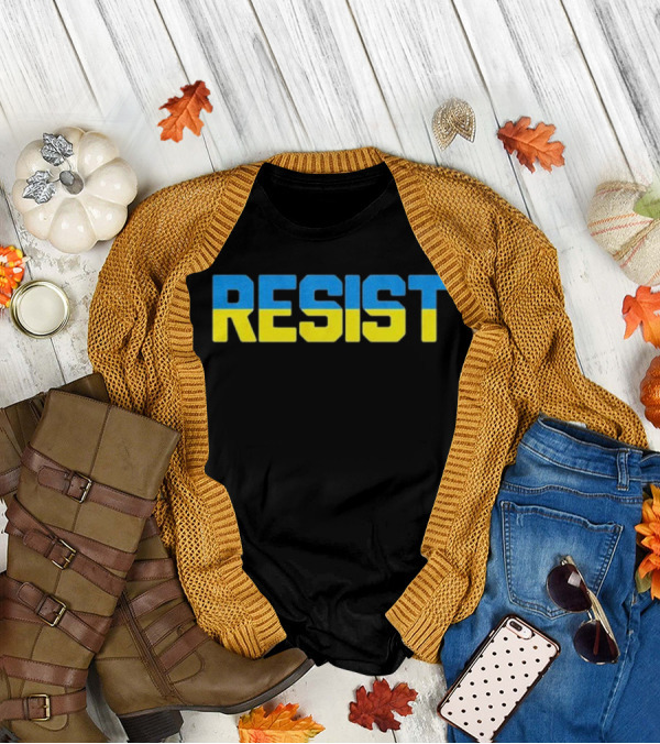 Ukraine Resist Blue Yellow Block Letters T-Shirt