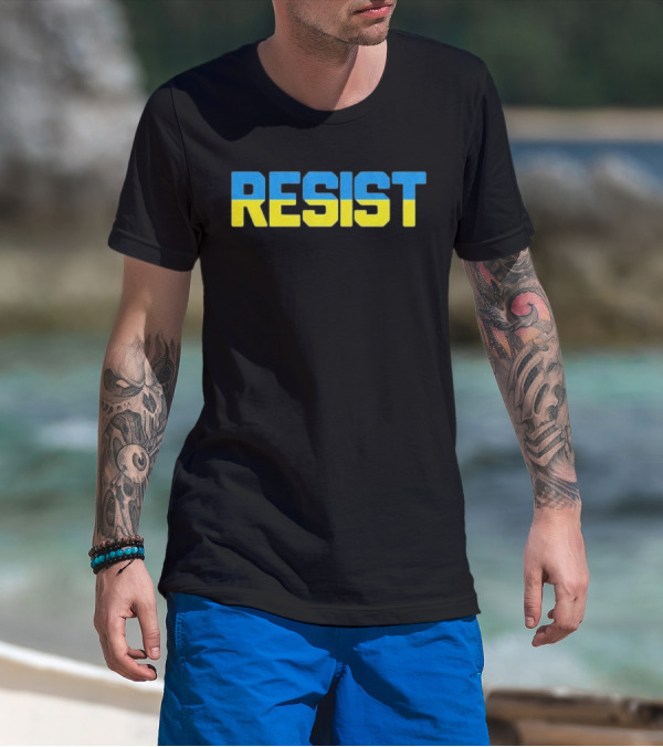 Ukraine Resist Blue Yellow Block Letters T-Shirt