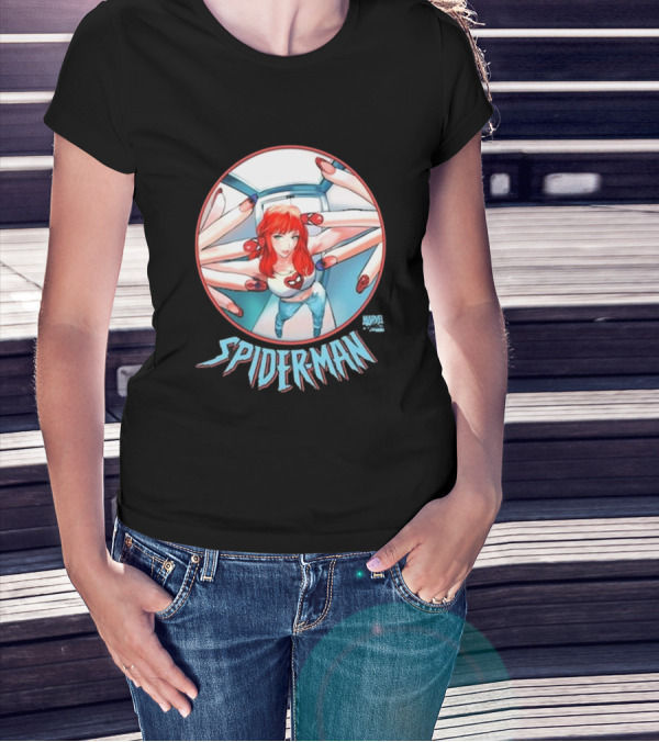Marvel Comics Spider-Man Cover Girl In Red Hair With Spider Nails T-Shirt