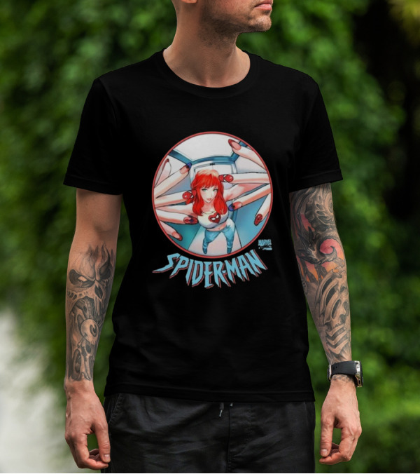 Marvel Comics Spider-Man Cover Girl In Red Hair With Spider Nails T-Shirt