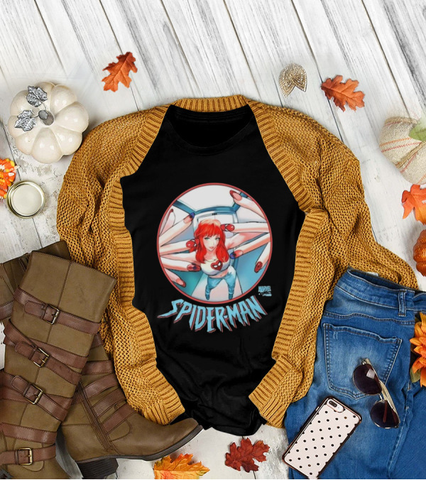 Marvel Comics Spider-Man Cover Girl In Red Hair With Spider Nails T-Shirt