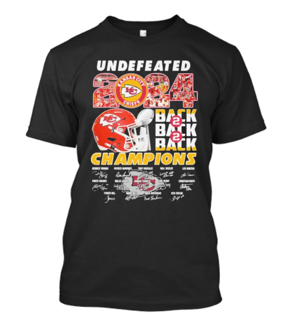 Undefeated 2024 Kansas City Chiefs Back 2 Back 2 Back Champions Signatures T-Shirt