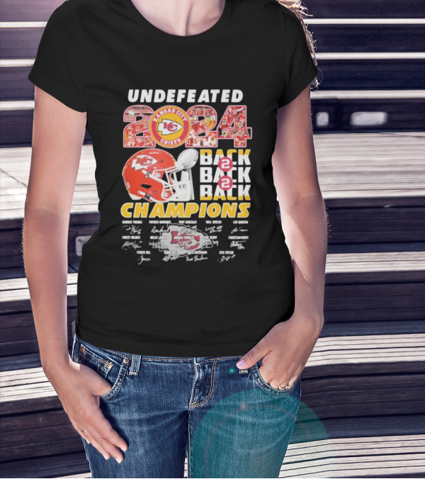 Undefeated 2024 Kansas City Chiefs Back 2 Back 2 Back Champions Signatures T-Shirt
