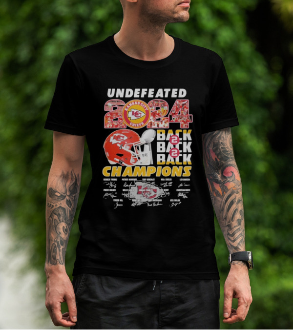 Undefeated 2024 Kansas City Chiefs Back 2 Back 2 Back Champions Signatures T-Shirt
