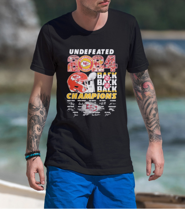 Undefeated 2024 Kansas City Chiefs Back 2 Back 2 Back Champions Signatures T-Shirt
