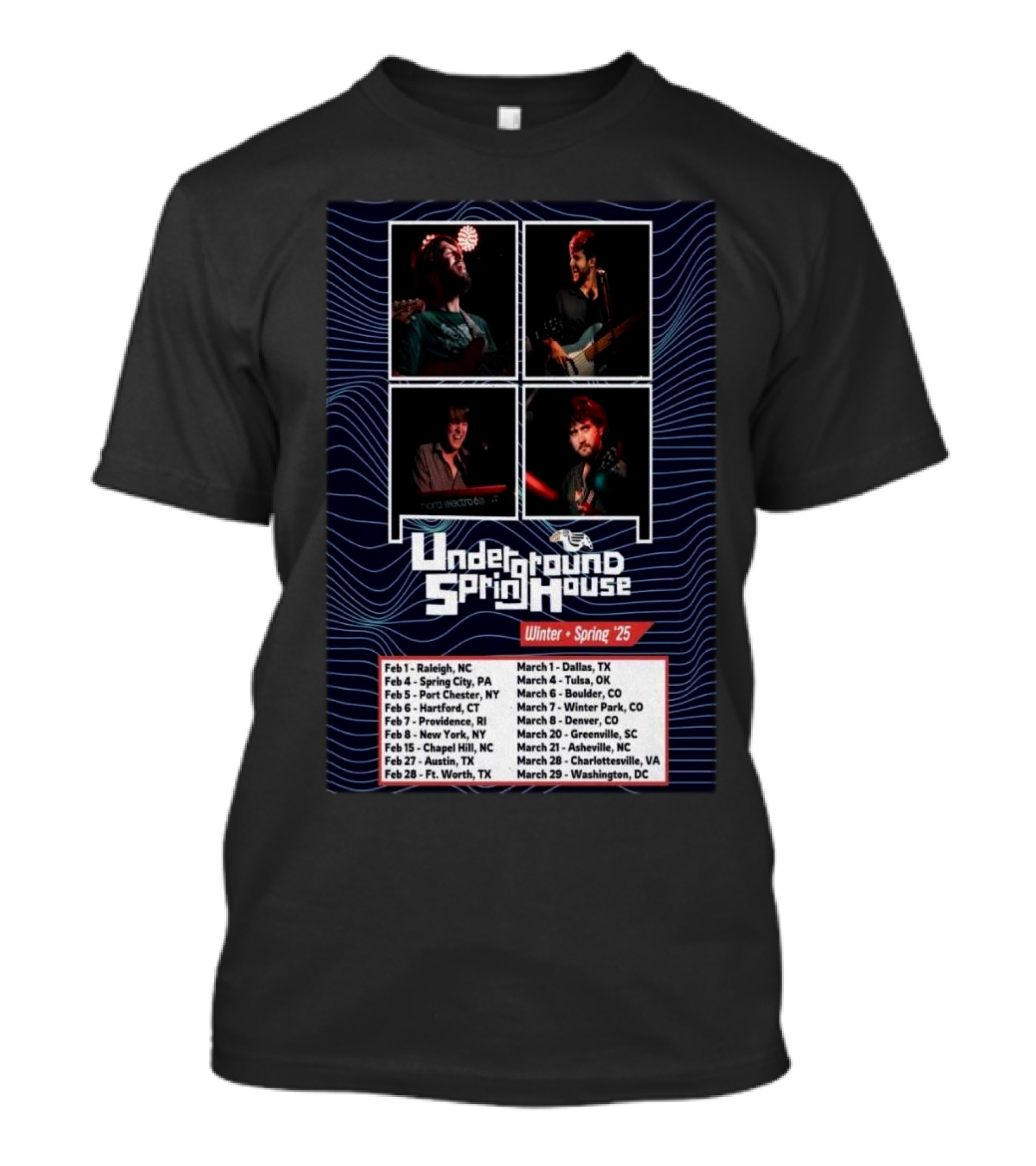 Underground Springhouse Winter Spring Tour 2025 Live Concert Dates Raleigh Dallas Denver NYC T-Shirt