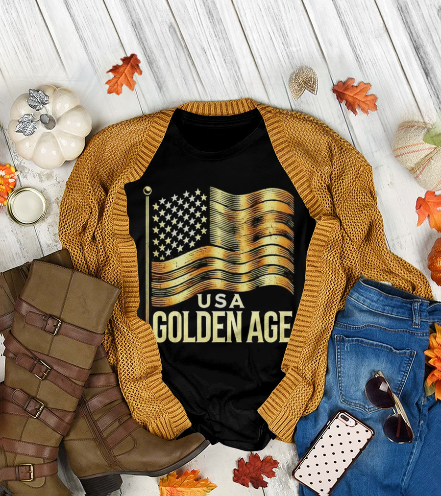 USA Golden Age Golden American Flag T-Shirt