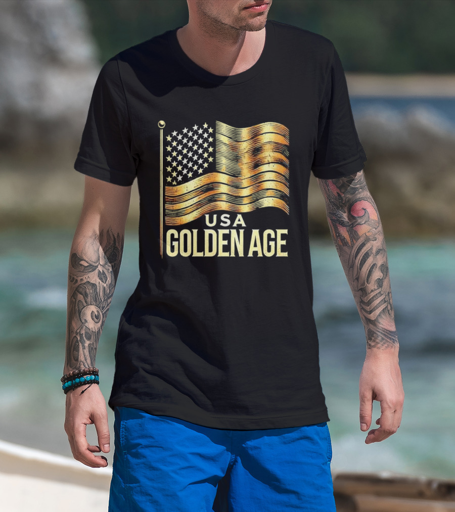 USA Golden Age Golden American Flag T-Shirt