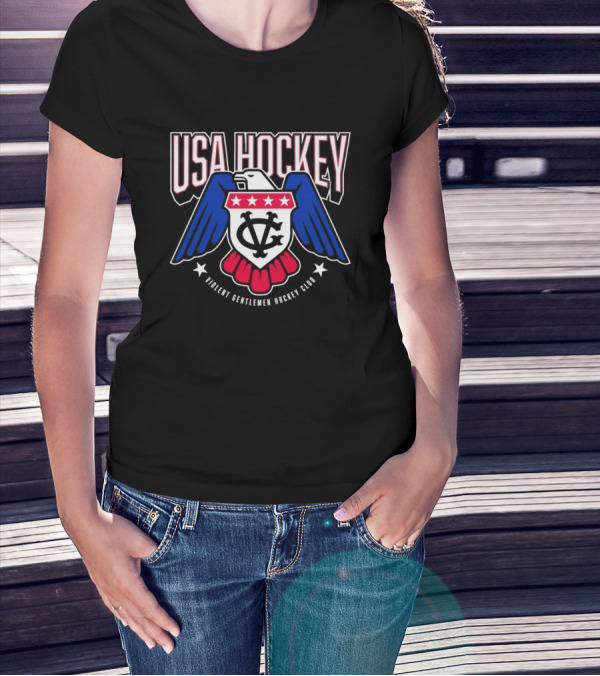 USA Hockey Violent Gentlemen Hockey Club Star-Spangled Eagle Crest T-Shirt
