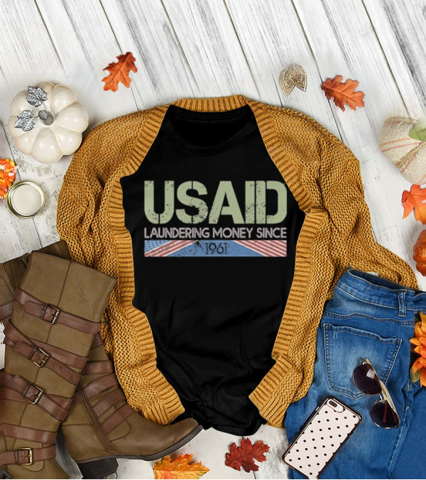 USAID Laundering Money Since 1961 Satire Flag Imagery T-Shirt