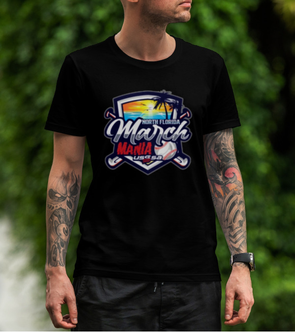 USSSA North Florida March Mania 2025 Baseball Sun And Palm Tree T-Shirt
