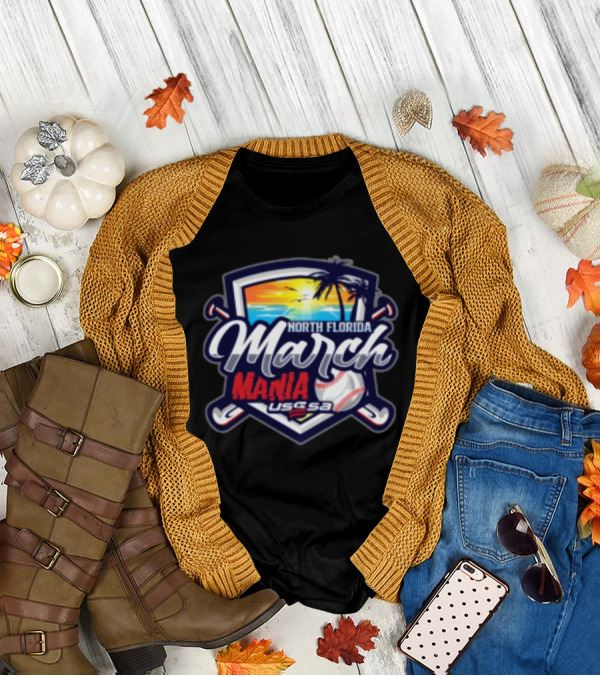 USSSA North Florida March Mania 2025 Baseball Sun And Palm Tree T-Shirt