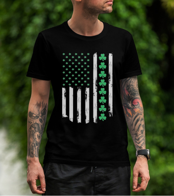 Vintage St. Patrick’s Day American Flag Shamrock Stars Stripes T-Shirt
