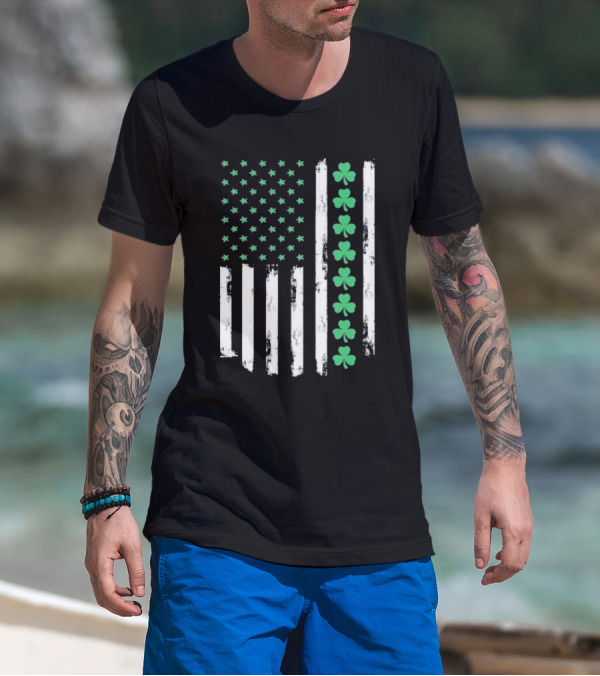 Vintage St. Patrick’s Day American Flag Shamrock Stars Stripes T-Shirt