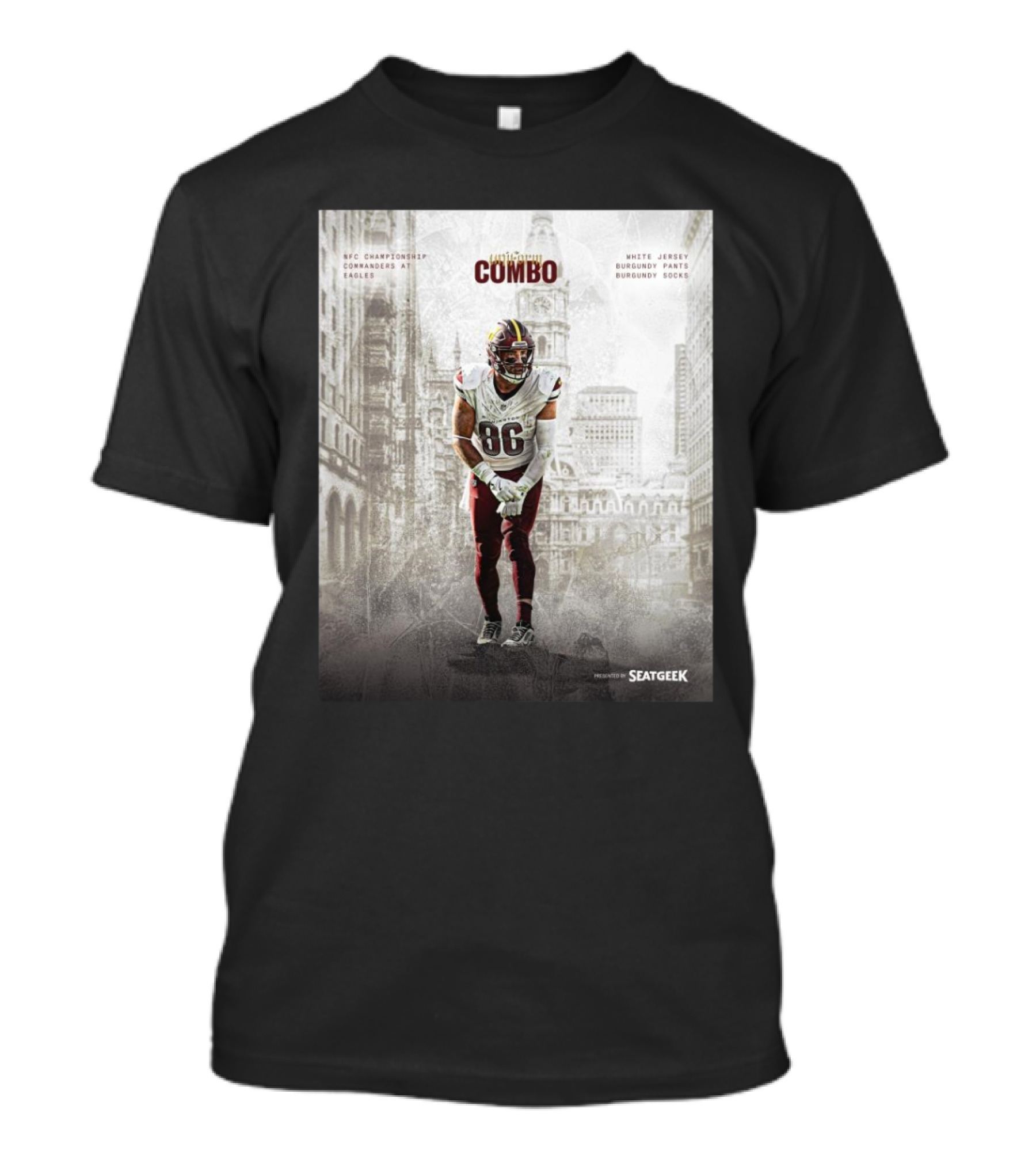 NFC Championship Commanders At Eagles Zach Ertz Combo White Jersey Burgundy Pants Burgundy Socks T-Shirt
