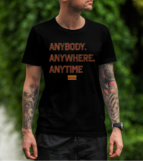 Washington Football Anybody Anywhere Anytime Burgundy Gold Stripes Stars T-Shirt