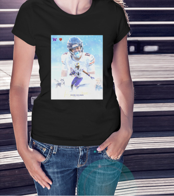 Washington Huskies Chicago Bears Rome Odunze Autographed Pick 9 T-Shirt