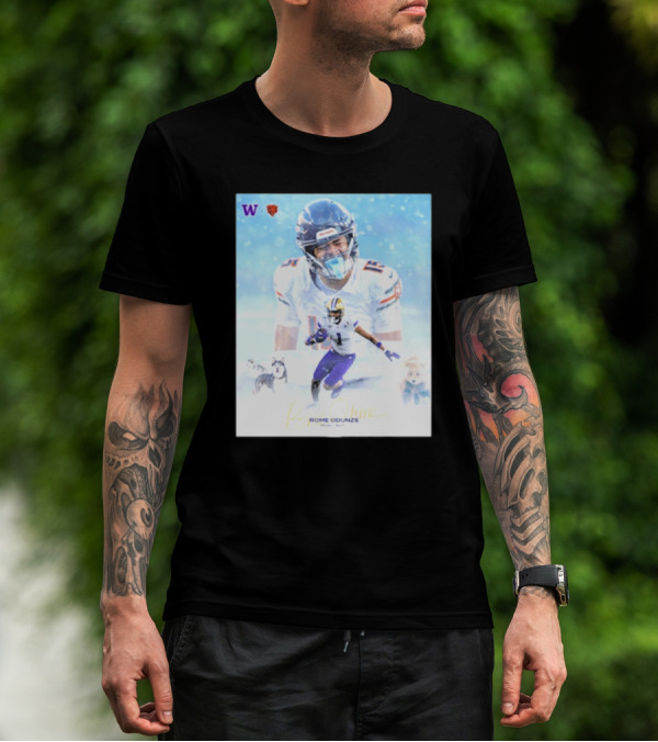 Washington Huskies Chicago Bears Rome Odunze Autographed Pick 9 T-Shirt