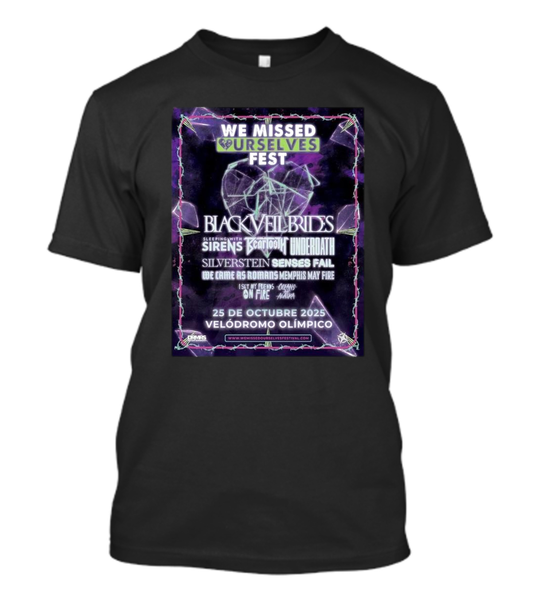 We Missed Ourselves Fest 2025 Black Veil Brides Sleeping With Sirens Underoath Silverstein Lineup At Velódromo Olímpico October 25 T-Shirt