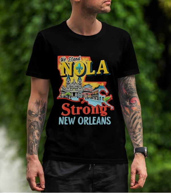 We Stand NOLA Strong New Orleans Fleur-de-lis Map Iconique T-Shirt