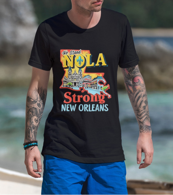 We Stand NOLA Strong New Orleans Fleur-de-lis Map Iconique T-Shirt