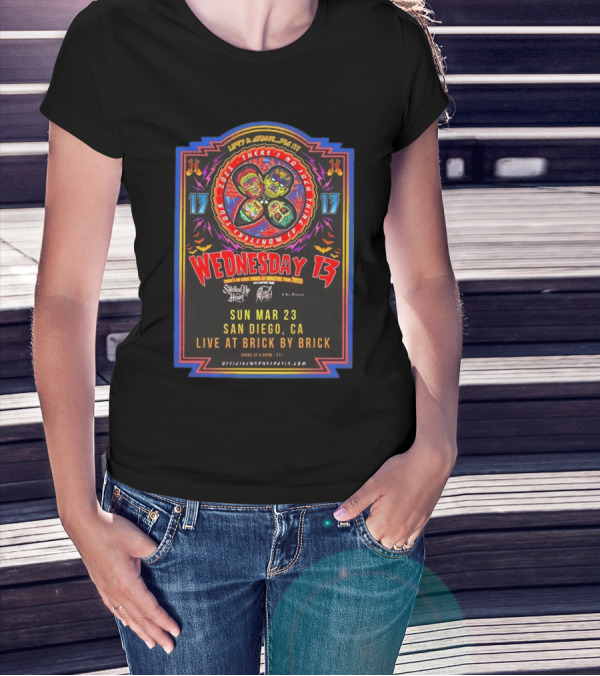 Wednesday 13 No Such Things As Monsters Tour 2025 San Diego Live At Brick By Brick 3-23 T-Shirt
