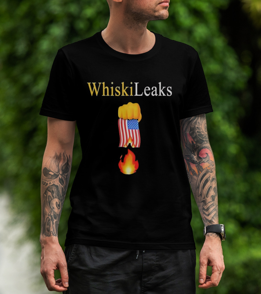 Whiskileaks American Flag Fist Fire 2025 T-Shirt
