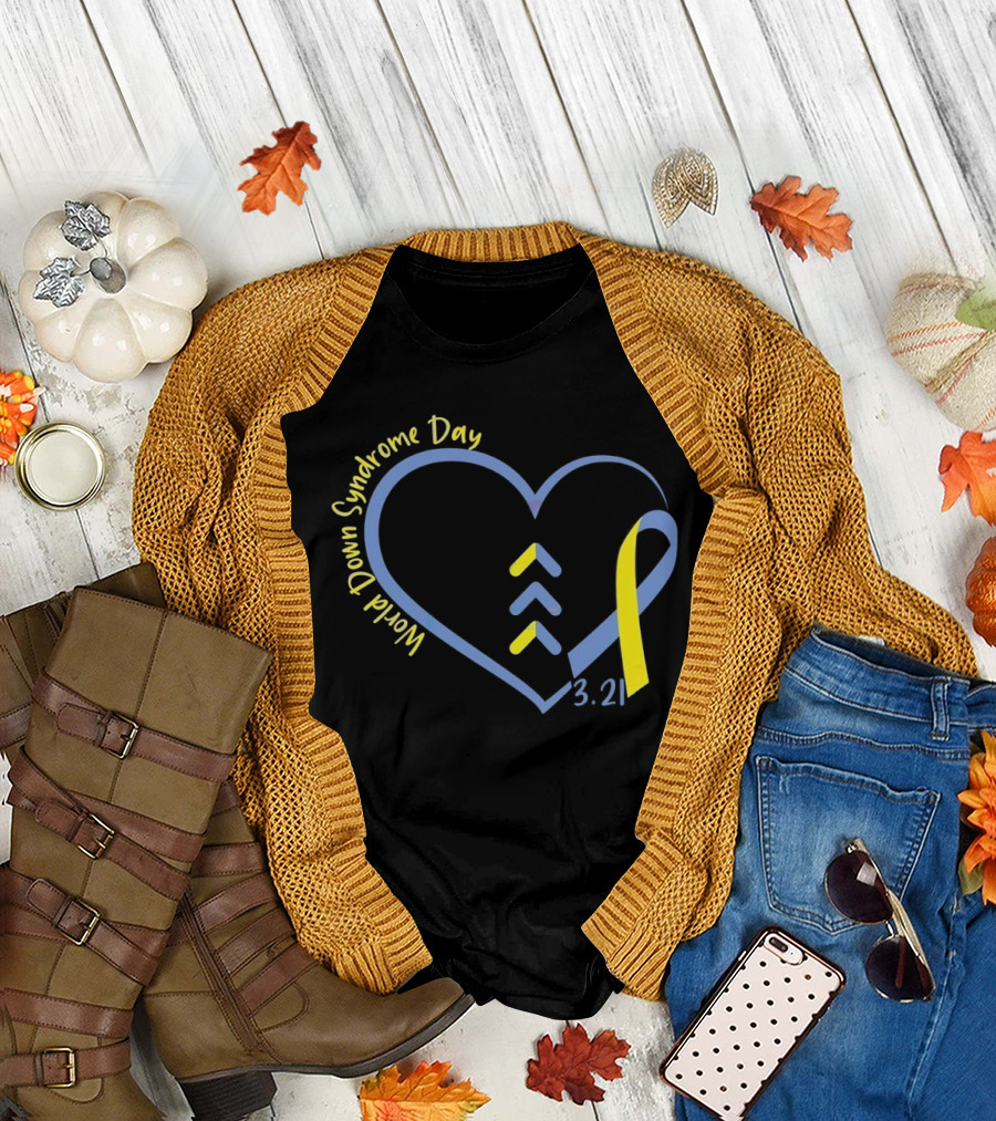 World Down Syndrome Day 3.21 Heart Ribbon Awareness T-Shirt
