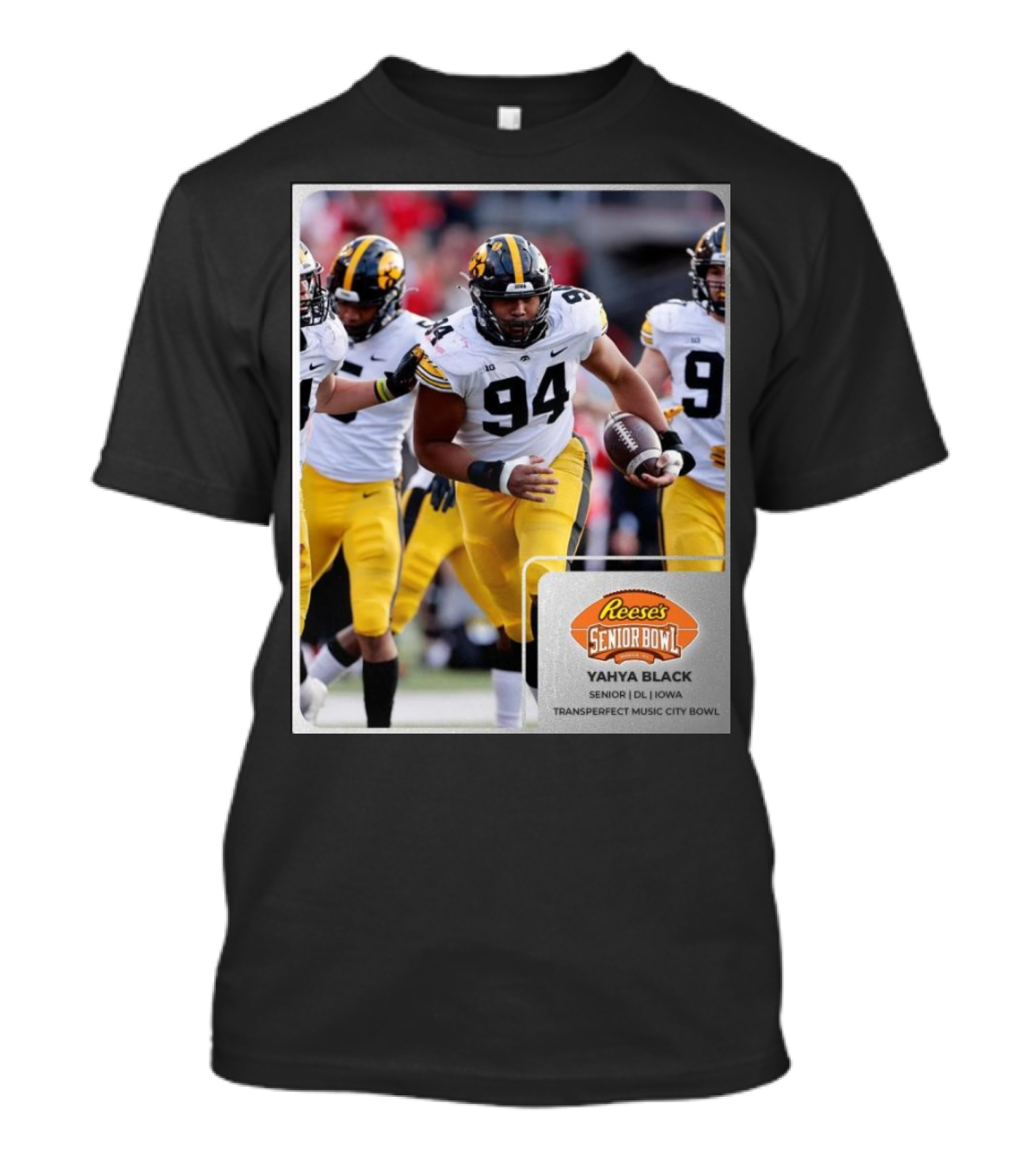 Reese's Senior Bowl Yahya Black DL Iowa Transperfect Music City Bowl T-Shirt