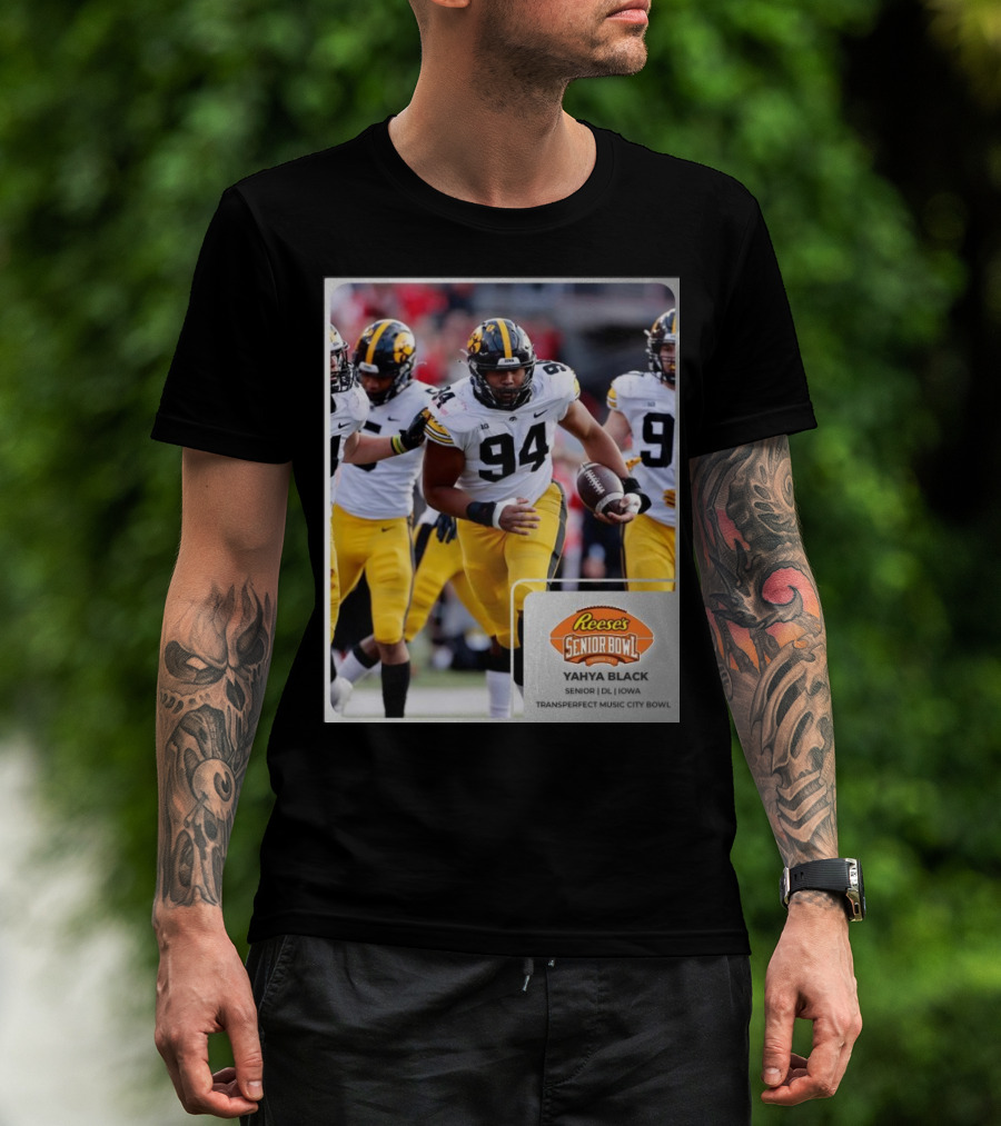 Reese's Senior Bowl Yahya Black DL Iowa Transperfect Music City Bowl T-Shirt