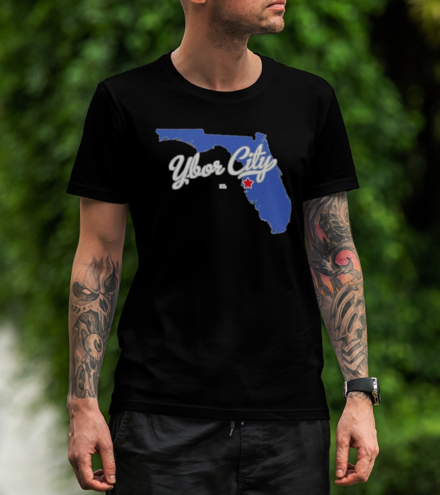 Ybor City Florida Map With Red Star Tampa Fl T-Shirt