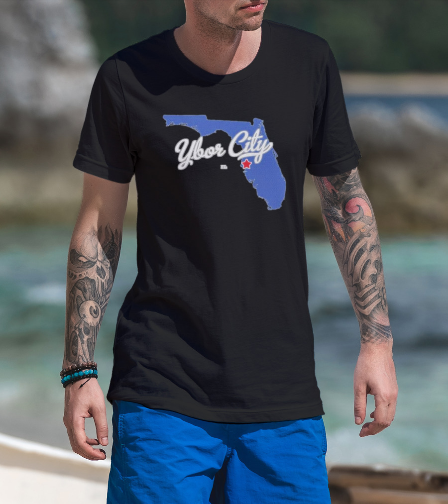 Ybor City Florida Map With Red Star Tampa Fl T-Shirt