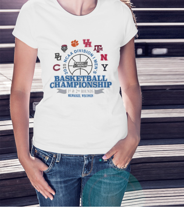 2025 NCAA Division I Men's Basketball Championship 1st & 2nd Rounds Logos Milwaukee Wisconsin T-Shirt