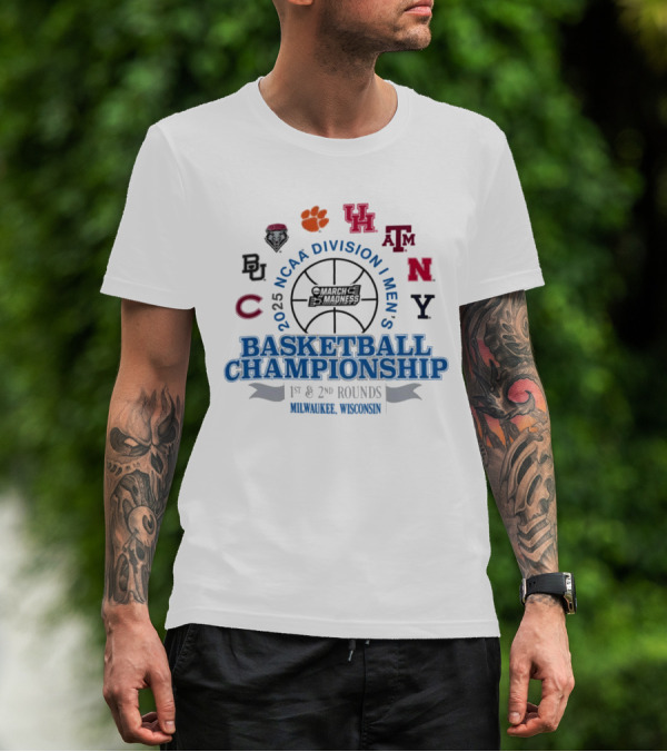 2025 NCAA Division I Men's Basketball Championship 1st & 2nd Rounds Logos Milwaukee Wisconsin T-Shirt