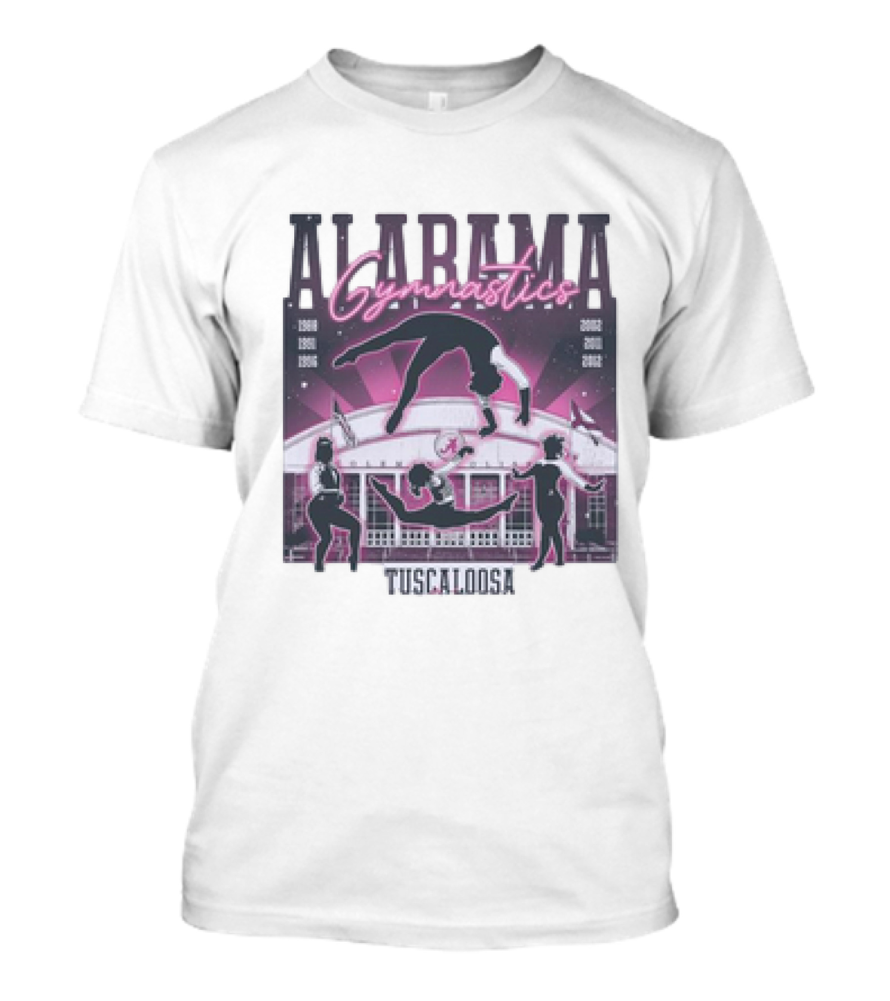 Alabama Gymnastics Over The Coliseum Tuscaloosa With Years 1988 1991 1996 2002 2011 2012 T-Shirt