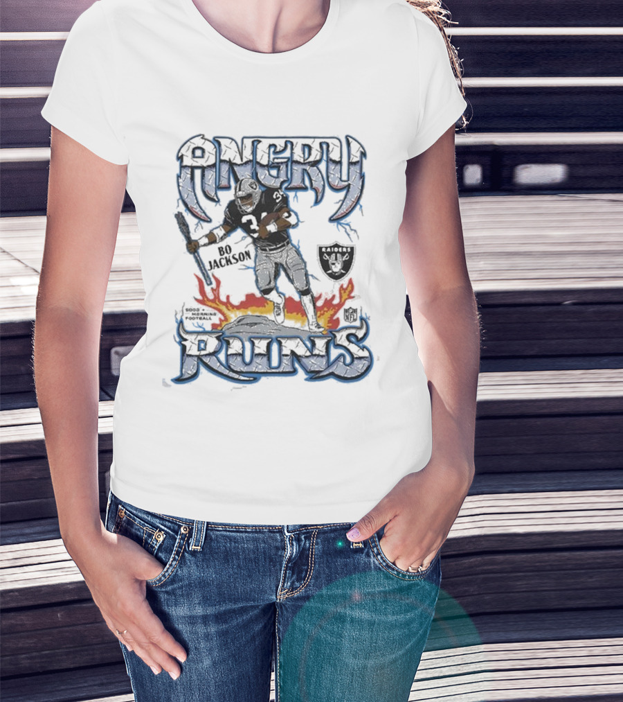 Angry Runs Raiders Bo Jackson Fire And Shield T-Shirt