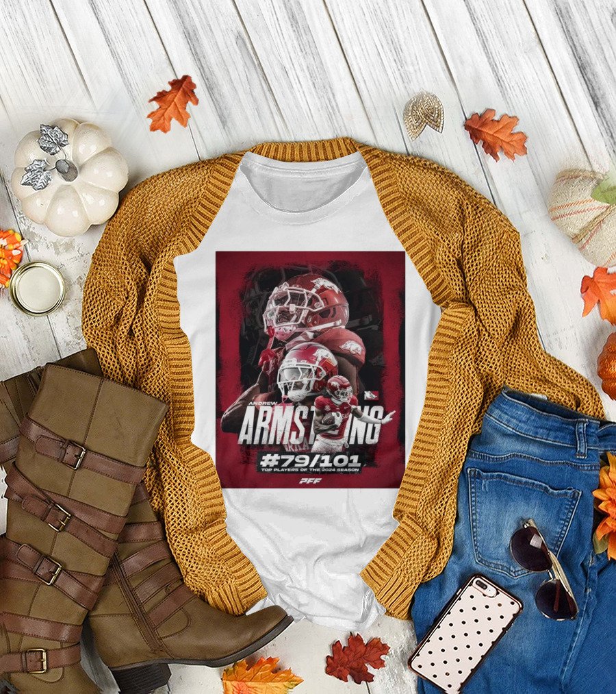 Andrew Armstrong Arkansas Razorback Football #79/101 Top Players of the 2024 Season PFF T-Shirt