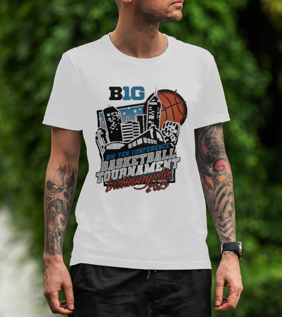Big Ten Conference Basketball Tournament Indianapolis 2025 City Skyline Basketball Urban Scene T-Shirt