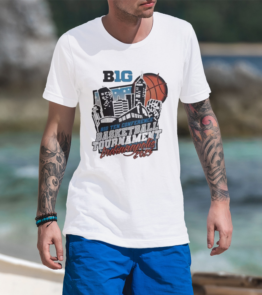Big Ten Conference Basketball Tournament Indianapolis 2025 City Skyline Basketball Urban Scene T-Shirt