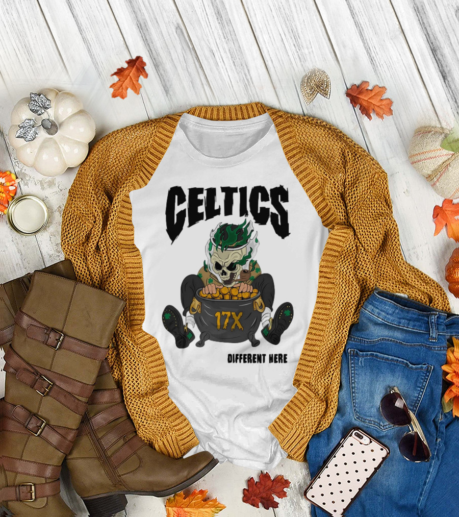 Boston Celtics Skeleton with 17X Championship Theme T-Shirt