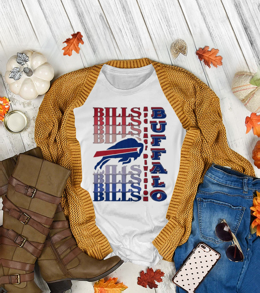Buffalo Bills AFC East Division Bills Repeated Blue and Red Text T-Shirt