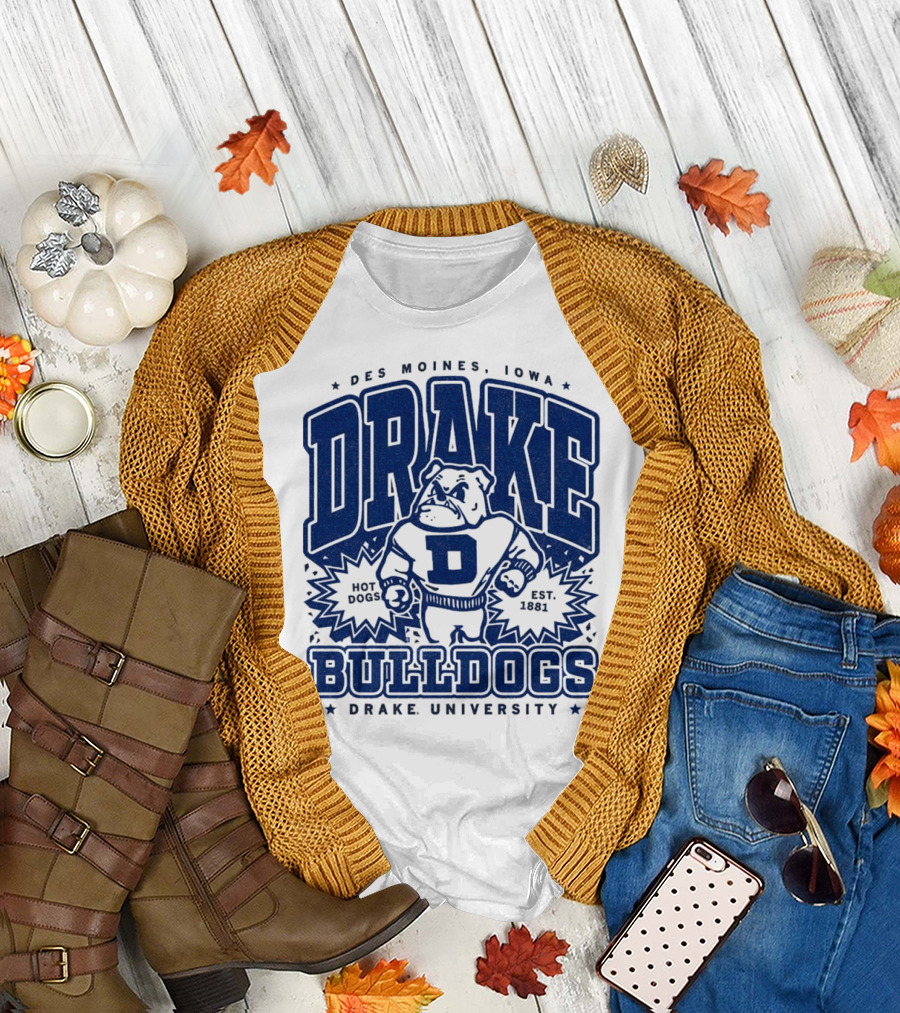 Des Moines Iowa Drake University Bulldogs Mascot Hot Dogs Est 1881 T-Shirt