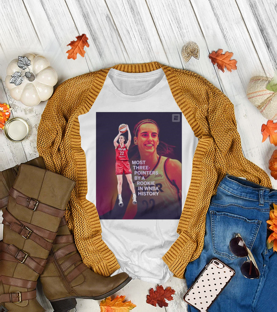 Caitlin Clark Fever 22 Most Three-Pointers by a Rookie in WNBA History T-Shirt
