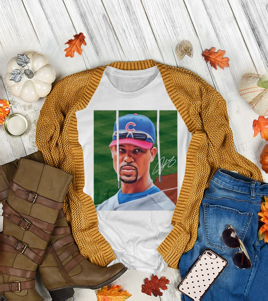 Chicago Cubs Derrek Lee Signature Portrait with Cap and Sunglasses T-Shirt