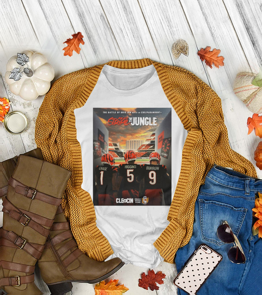 Cleveland Browns vs Cincinnati Bengals Stripe the Jungle The Battle of Ohio 1 PM CBS Paramount Plus Chase Higgins Burrow CLE vs CIN T-Shirt