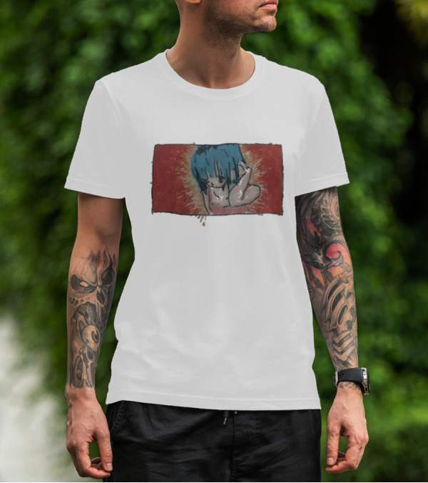 Kuru Blue-Haired Apparition Red Background Deadair T-Shirt
