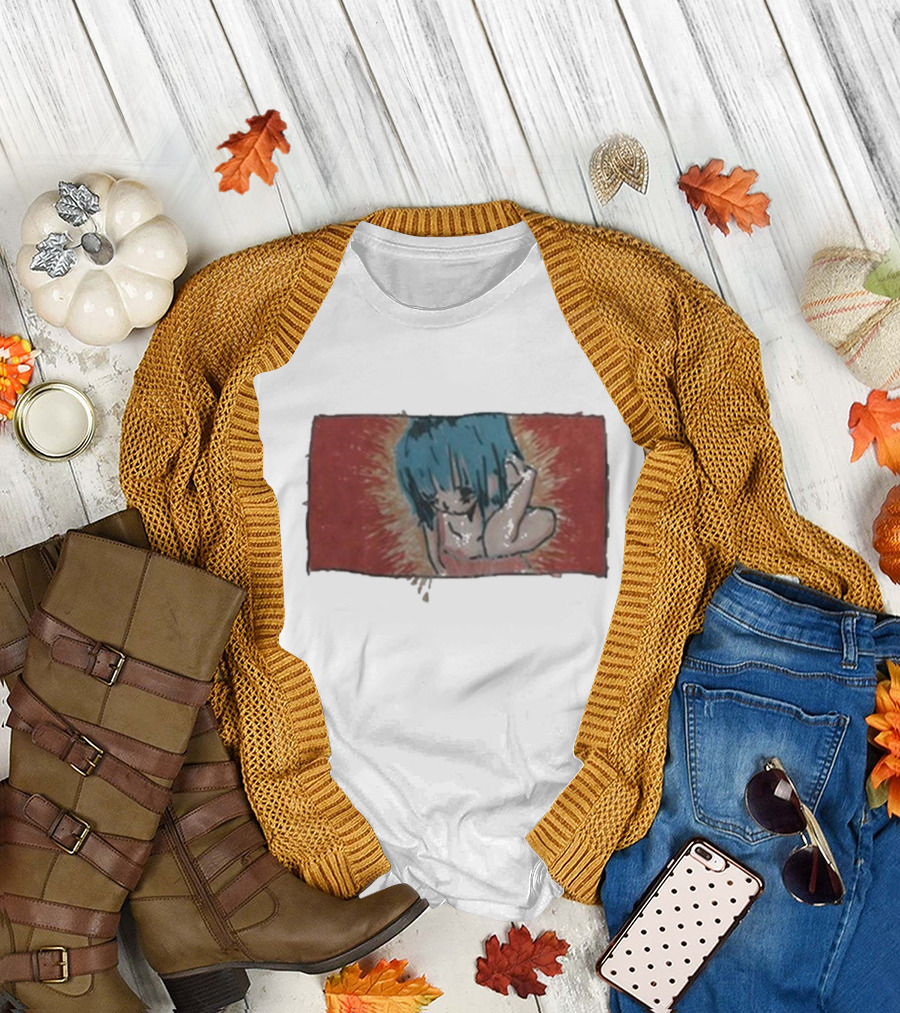 Kuru Blue-Haired Apparition Red Background Deadair T-Shirt