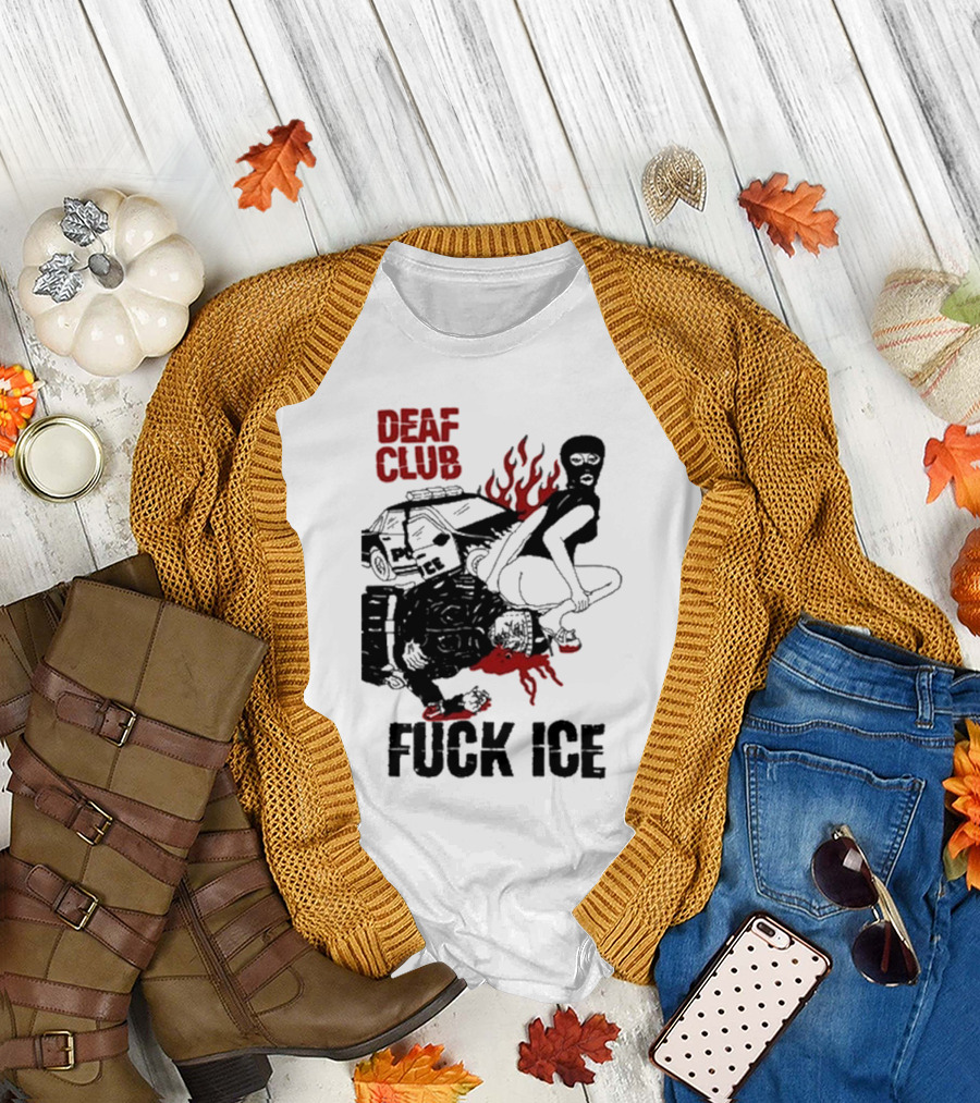 DEAF CLUB FUCK ICE Burning Antlers and Devil Imagery T-Shirt