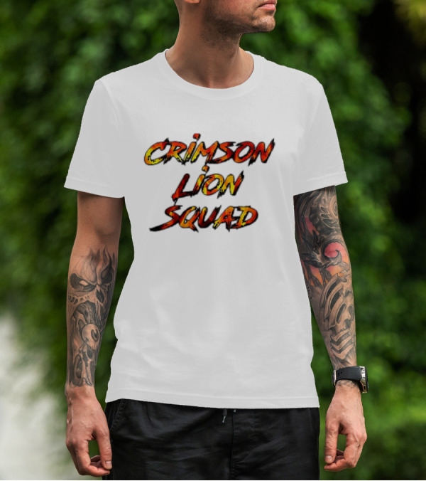 Crimson Lion Squad Fiery Bold Text Style T-Shirt