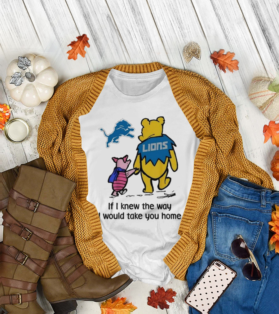 Detroit Lions Winnie The Pooh Piglet Walking Holding Hands T-Shirt